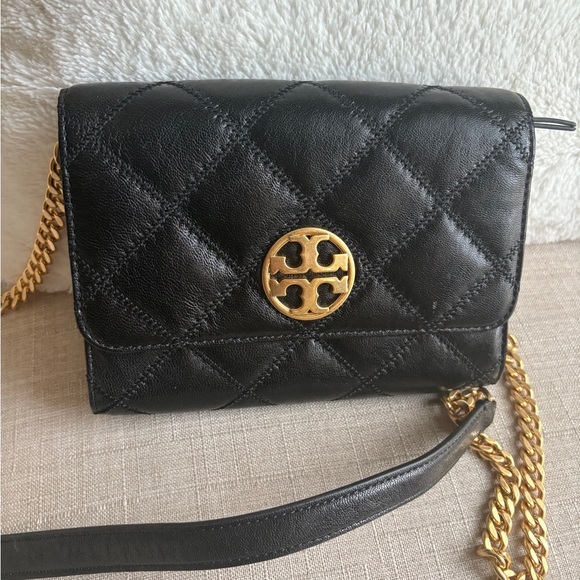 Tory Burch Black and Gold Quilted Crossbody Bag - Picture 1 of 5